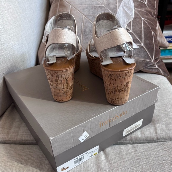 Franco Sarto Womens Julius Leather Open Toe Cork Platform Wedge Sandals,Size 9.5 - Picture 2 of 8